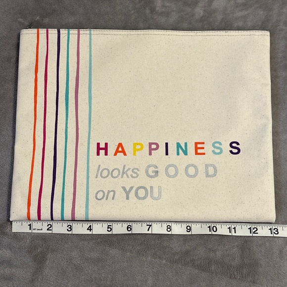 Thirty-One Large Zipper Pouch Happiness Looks Good On You Canvas 13”x10” Folders - Picture 3 of 12